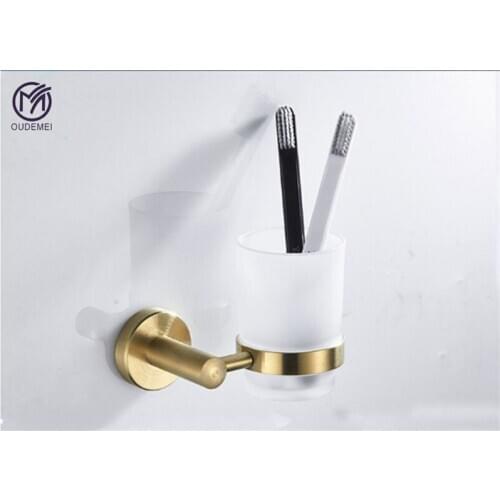 Bathroom Cup Holder Gold Wall Storage Rack Stainless Steel Bathroom Holder Organizer Tray Shelf Organizer Space