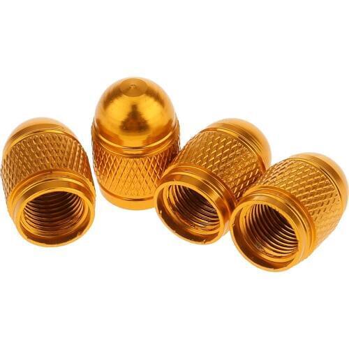 4x Gold Anodized Aluminum Tires Stem Dust Cap Cover For Car Bike Van Truck