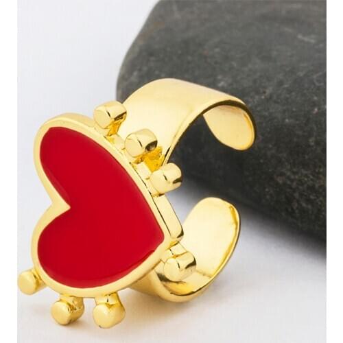 Hot Sale Romantic Opening Rings Fashion Gold Color Red Heart-Shape Creative Adjustable Size Ring For Women Engagement Party