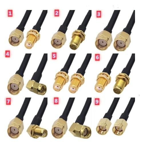 RG58 Cable SMA To SMA Female jack & Male plug Right Angle 90 RG58 Cable Straight Extension Coax Jumper Pigtail