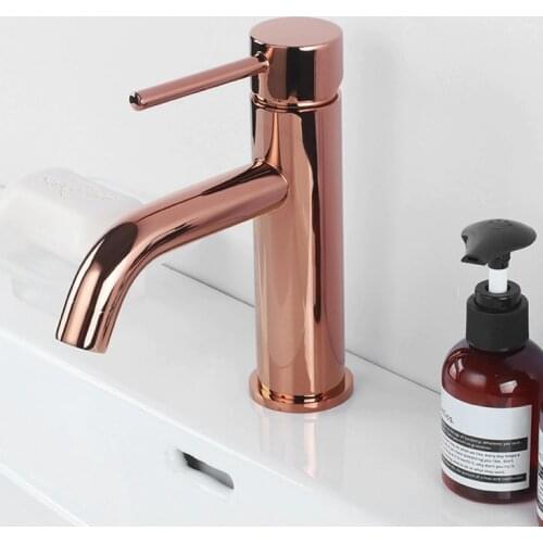 Rose Gold Brass Bathroom Basin Faucet Single Handle Deck Mounted Hot And Cold Bathroom Sink Water Mixer Tap