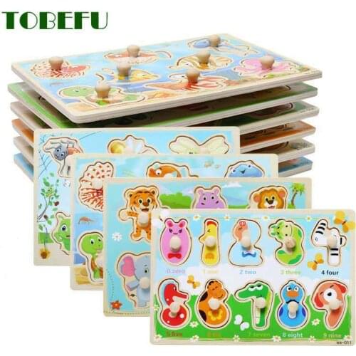 TOBEFU Montessori Wooden Puzzle Baby Toys Cartoon Vehicle Marine Animal Puzzle Board Set Educational Wooden Toy Child Gifts