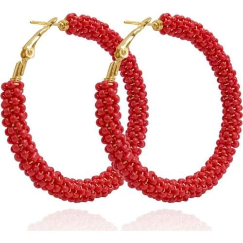 Bohemian Style Beads Hoop Earrings Small Circle Round Hoop Earrings Beach Jewelry Golden Hoop Earrings For Women