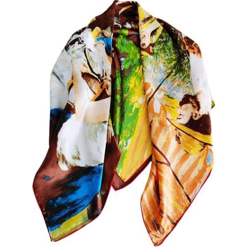 Van Gogh Oil Painting Silk Scarf Women Luxury Brand Print Hijab Bandana Foulard Femme Shawl Soft Bufanda Mujer 90cm Square Hand