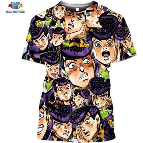 SONSPEE Jojos Bizarre Adventure Vintage T-shirt Aesthetic Harajuku Streetwear Tommy Men Summer 3d Print Japan Anime Sport Shirts