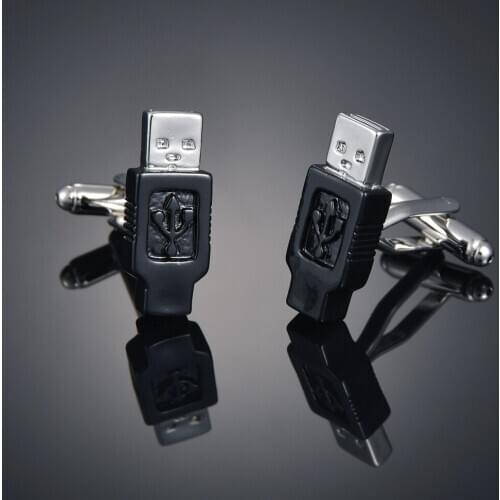 High quality black USB interface Cufflinks French long sleeve shirt with studs and Cufflinks