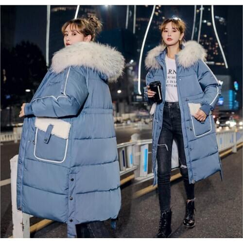 Lady Large Raccoon Fur Hooded Women Down Jacket Blue Coat 2021 Winter Thick 90% White Duck Down Parka Female Warm Coat Outerwear