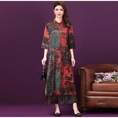 2 Pieces Spring Summer Xxxxxl Women Dress New Style Loose Printed Elegant Female Wide Legged Nine-minutes Trousers Dresses