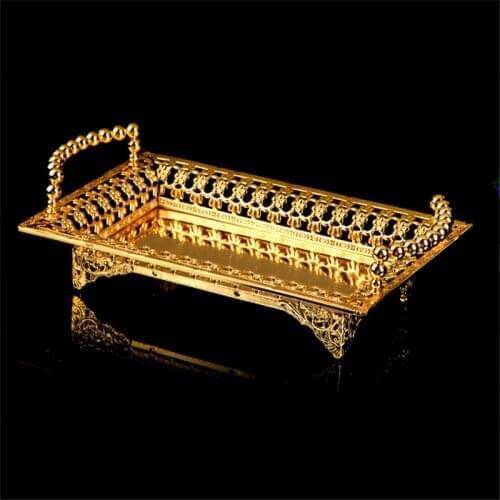 Golden fruit plate Plate Desktop Combination Storage Tray with Golden Rim Party Tray Cake Fruit Stand for Home Decoration plate