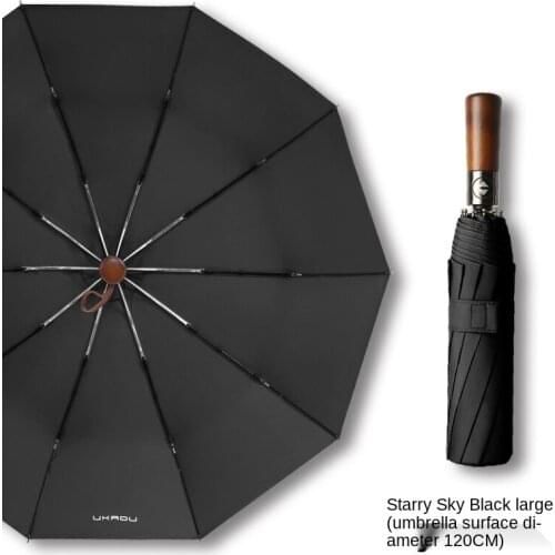 Automatic Umbrella Mens plus Size Oversize Large Double Folding Black Business Custom High-End British Wooden Handle Umbrella