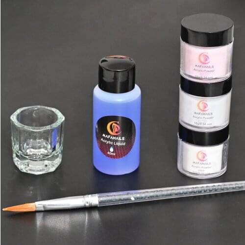 1 Set Acrylic Powder Liquid Monomer Crystal Pink/White/Clear Professional Nail System Brush File Carving/Extension Tools Kit V-G