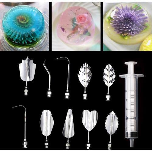 10pcs/set 3D Jelly Flower Art Tools Jelly Cake Gelatin Pudding Nozzle Syringe Russia Nozzle Set Cake Decorating Tools