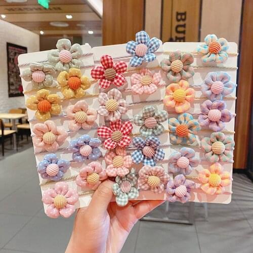 10Pcs/Set Elastic Flower Hair Rope For Baby Cute Girl Ponytail Holder Fabrics Hairpin Kawaii Kids Hair Accessories