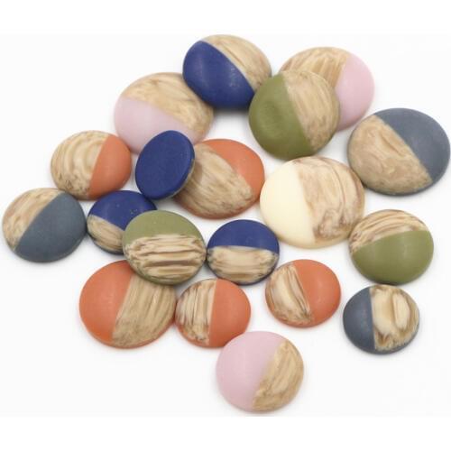 12mm 14mm 16mm 18mm 20mm 5 Size Mix Colors Wood grain Frosted imitation leather Style Flat back Resin Cabochons