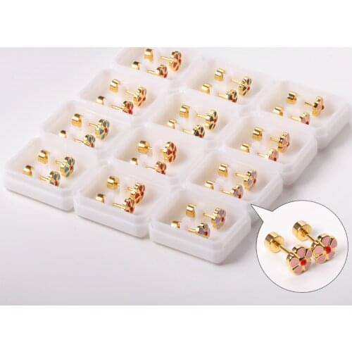 12 Pairs/lot Lovely Stainless Steel Flower Tiny Stud Earrings Gold/Silver Color for Women Girl Fashion Jewelry Party Gift