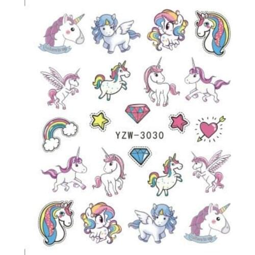 2 Sheets Unicorn Nail Art StickersCartoon Nailart Water Decals Hot Pink Japanese 3d Paper Manicure Designer Decors Glue UV Tips