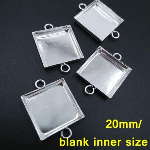200piece lot 20mm square bezel pendant blanks silver color double loop pendant base cabochon setting DPB008