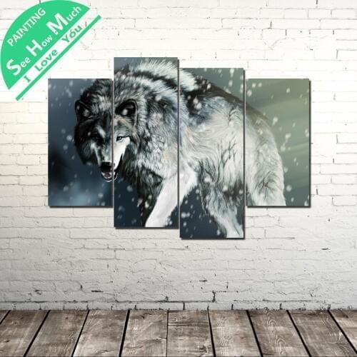 4 Piece Artwork wolf wall art decor poster vintage decorative pictures canvas prints paintings art prints wall pictures