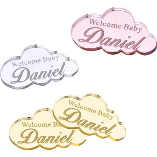 50Pcs Personalized Tags Acrylic Mirror Cloud Custom Name Invitation Chocolate Tag Baby Shower Gift Wedding Decora Fevor