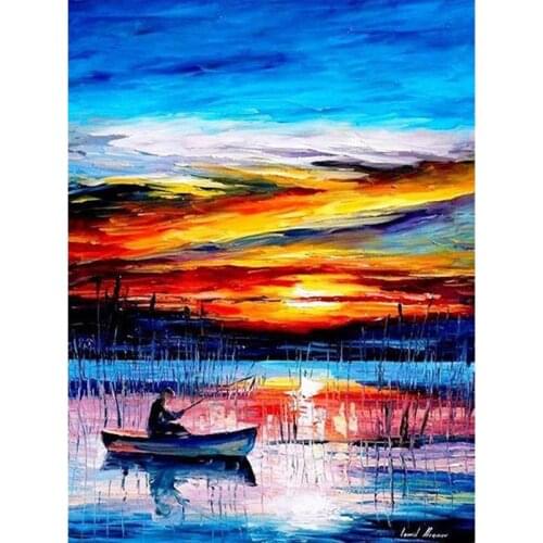 5D Full Square Round Drill Diamond Embroidery Scenery Ship Sunset Cross Stitch Diamond Painting rhinestone Christmas giftZP-1530
