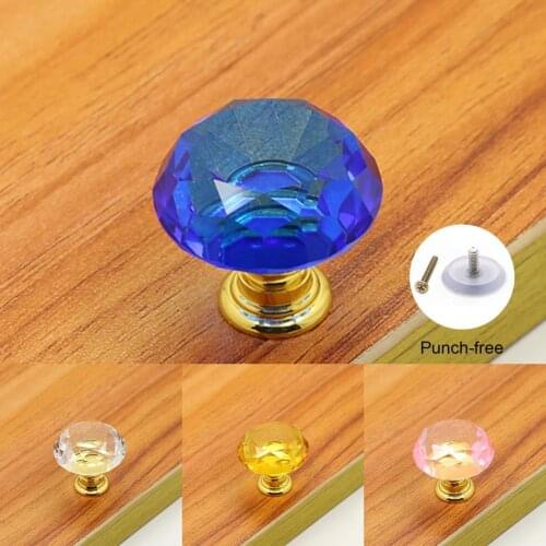 701 Golden 30mm Acrylic Crystal Knobs Cupboard Drawer Pull Handle Door Knob Diamond Shape Cabinet Knob Home Furniture Accessory