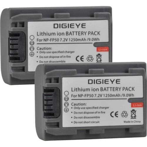 2Pcs NP-FP50 NPFP50 NP FP50 Battery for Sony NP-FP30 NP-FP50 NP-FP60 NP-FP70 NP-FP71 NP-FP90 Sony DCR-SX40 SX40R SX41 HC20 HC21