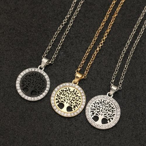 JAKONGO Rose Gold Color Crystal Tree of Life Charm Pendant Chain Necklace for Womens Fashion Friendship Necklace 60cm