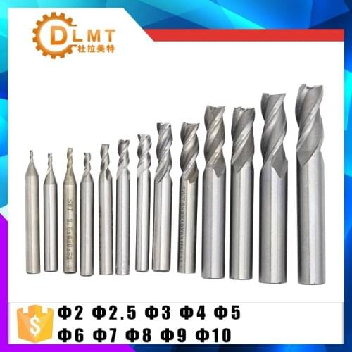10PCS HSS 2 2.5 3 4 5 6 7 8 9 10mm Milling Cutter CNC Straight Shank 3 Flute End Mill Cutter Drill Bit