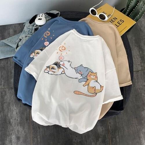 Summer Casual Harajuku Clothing Anime Cute Kitty Tee Hip Hop Short Sleeved Women T Shirt Punk Sexy Loose Oversized T-shirts Tops