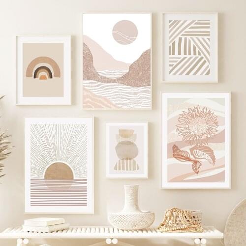 Sun River Mountain Sunflower Geometric Wall Art Canvas Painting Nordic Posters And Prints Wall Pictures For Living Room Decor