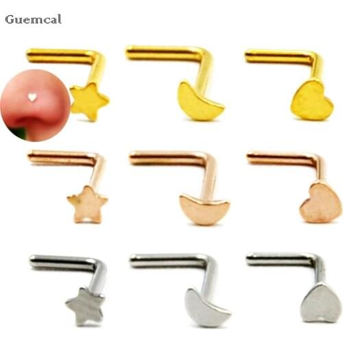 Guemcal 1pcs New Product Trend Mini Moon L Curved Rod Nose Nail Body Piercing Jewelry