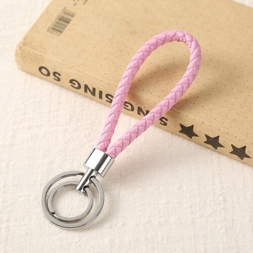 Hot Sale Top Popular Fashion Weave PU Leather Key Chains Snap Button Keychain Jewelry For Men Women Solid color Key rings YS-31