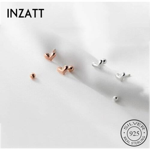 INZATT Real 925 Sterling Silver Heart Bead Thread Stud Earrings For Women party Cute 18k Rose Gold Fine Jewelry Accessories