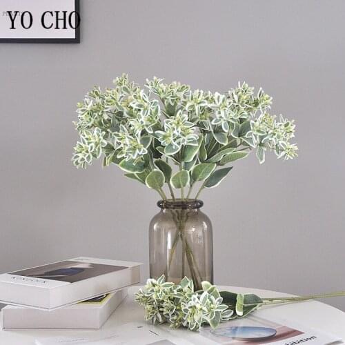 YO CHO Artificial Plant White Leaf Grass Wedding Wall Decoration Alpine Snow Leaf Artificial Flower Plastic Fake Plant