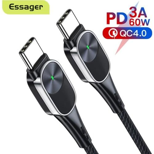 Essager USB Type C To USB C Cable 60W PD Fast Charging Charger USBC USB-C Wire Cord For Xiaomi mi Samsung Macbook Pro Data Cable