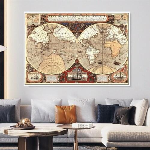 The World Map Retro Posters and Prints Renaissance Wall Art Pictures Non-woven Canvas Painting Living Room Home Decoration