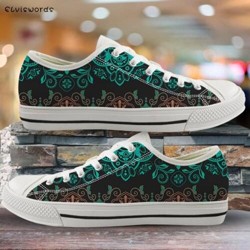 ELVISWORDS Mandala Printing Design Student Boy Teens Girl Low Cut Canvas Shoes Casual Fashion Sneakers Men Womens Walking Shoes