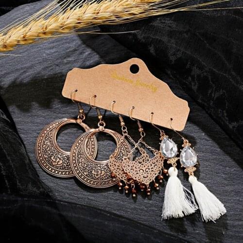 Trendy Boho Ethnic White Tassel Dangle Earrings For Women 3 Pairs/Set Vintage Earrings Wholesale Jewelry Accessories