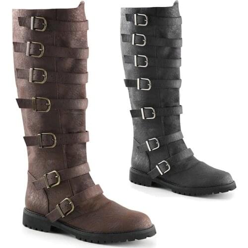 Medieval Costume Men Knight Boots Viking Cosplay Larp Shoes PU Leather Warrior Women Cosplay Fancy Boot Carnival Party Steampunk