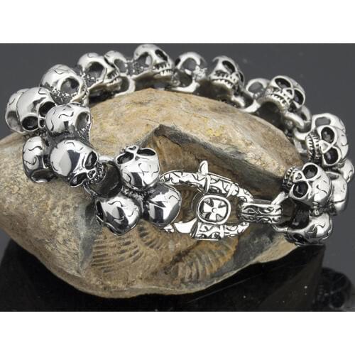 Stainless Steel Death Head Men Bracelet Skull Cool Rocker Biker Jewelry Punk Rock Best Friends Mens Bracelets & Bangles Armband