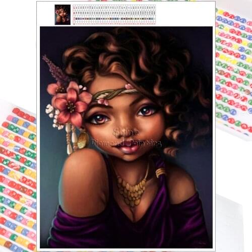 5D DIY Diamond Painting Kit African Girl Cartoon Mosaic Embroidery Full Square Round Christmas Gift Home Decor