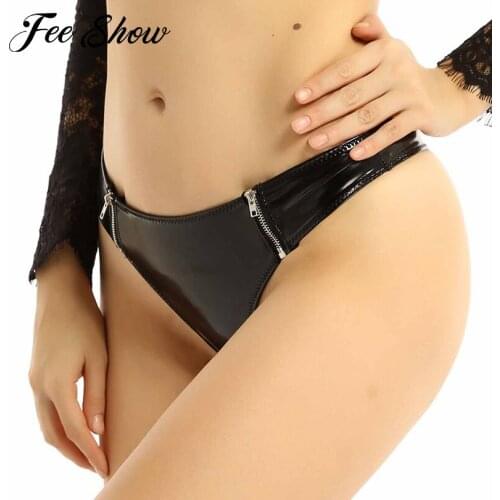 Brazilian panties Latex Lingerie Underwear mini bikini Briefs Womens Erotic Thongs Zipper Leather Low Rise latex panties Briefs