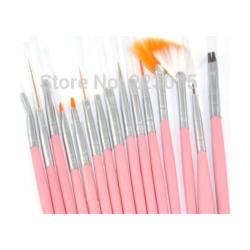 New 15pcs Professional Nail Art Brushes Set Paint Dot Draw Pen Brush Set for UV Gel DIY Decoration Tools pink
