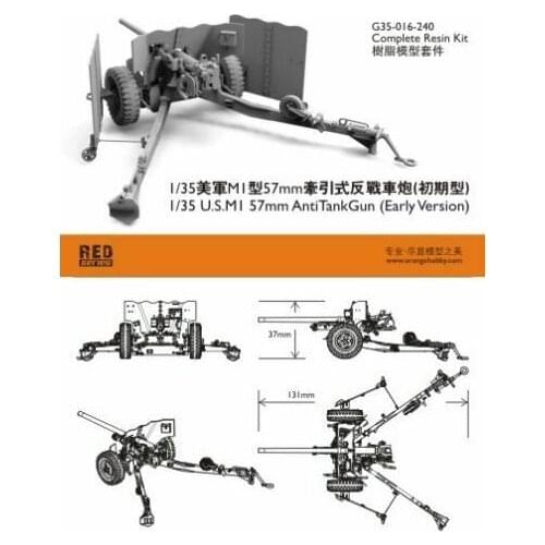 Orange Hobby G35-016 1/35 U S M1 57mm Ant Tank Gun Early Version Resin parts Model kit