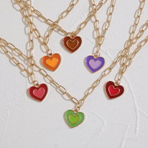 Fashion Colorful Love Heart Couple Necklace For Women Men Couples Rainbow Heart Chain Choker Necklaces Lovers Jewelry
