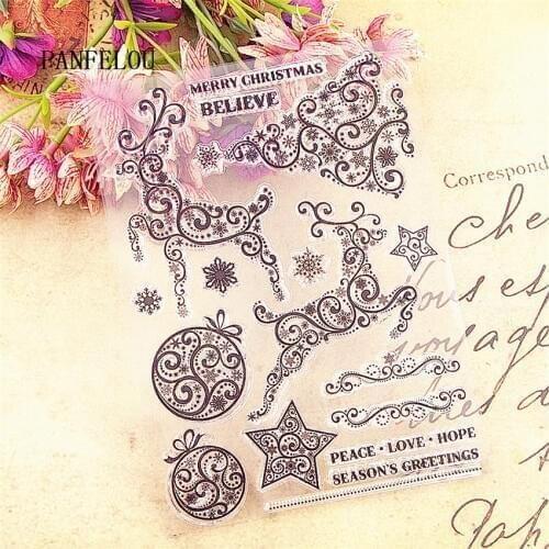 PANFELOU 13x18 Christma Ribbons deer ball Transparent Clear Silicone Stamp/Seal DIY scrapbooking/photo album clear stamp sheets