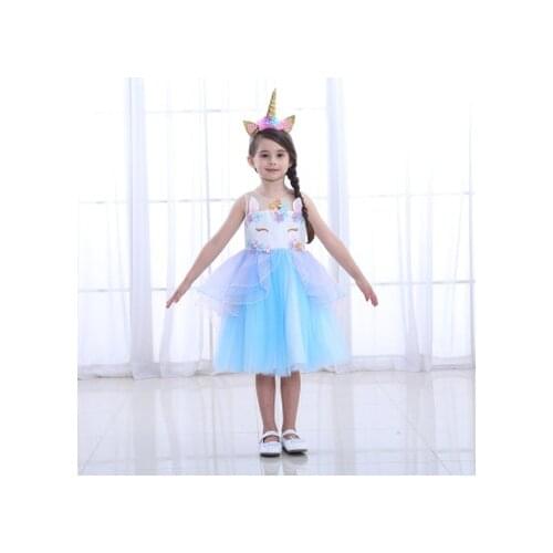 Unicorn Dresses For Girls Rainbow Princess Tutu mesh Dress sleeveless Birthday Party Dress Children Halloween Easter Costume