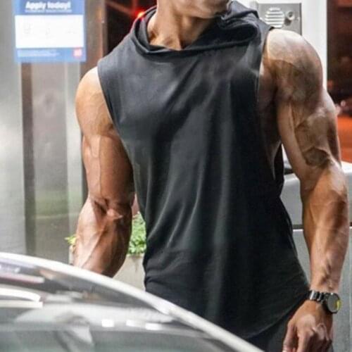 Plus Size 2021 Men Gym Fitness Tank Tops Mens Bodybuilding Hooded Workout Vest Summer Clothing For Male Sleeveless Vest Shirts