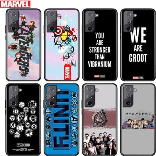 Marvel Avengers cute text logo For Samsung Galaxy S21 S20 FE S10e S10 S9 S8 S7 S6 Ultra Plus Lite 5G Edge Black Soft Phone Case