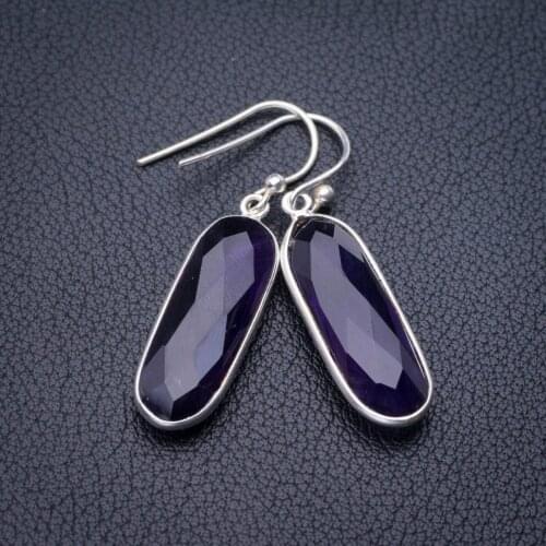 StarGems Natural Amethyst Handmade 925 Sterling Silver Earrings 1.5" E1171